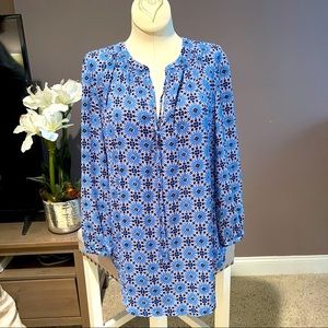 Periwinkle blue medallion tunic blouse with tie